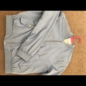blue satin bomber jacket